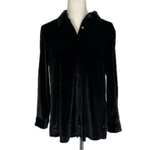 Estelle and Finn Black Velvet Button Up Shirt Womens Size M Party Elegant Luxury